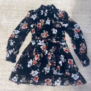 Nicolas turtle neck Floral ruffles mini dress. Like new, silk chiffon. Size 4